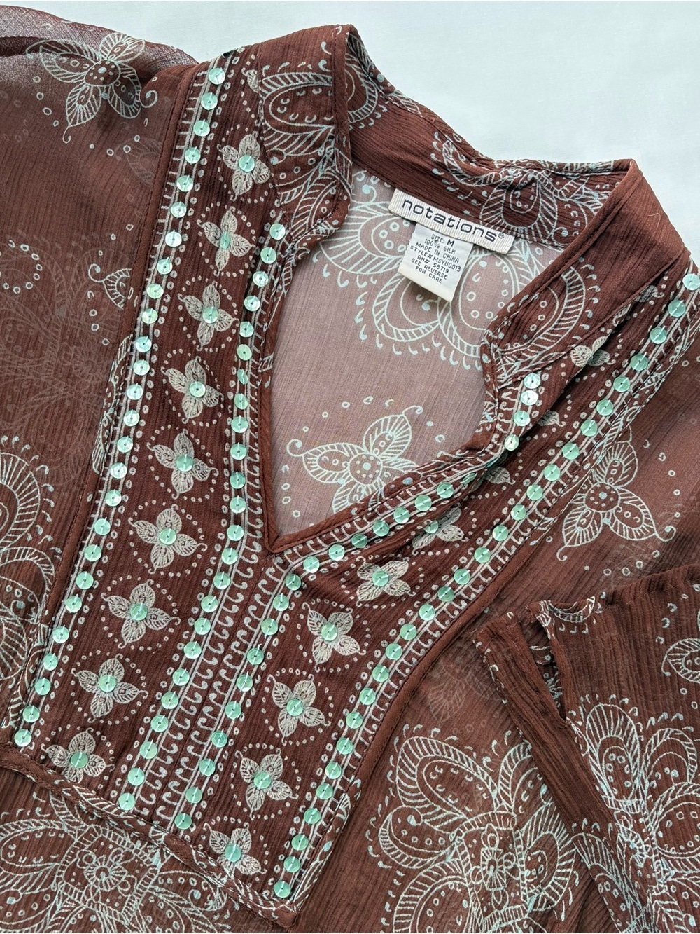Notations Silk Sheer Tunic Top Size Medium